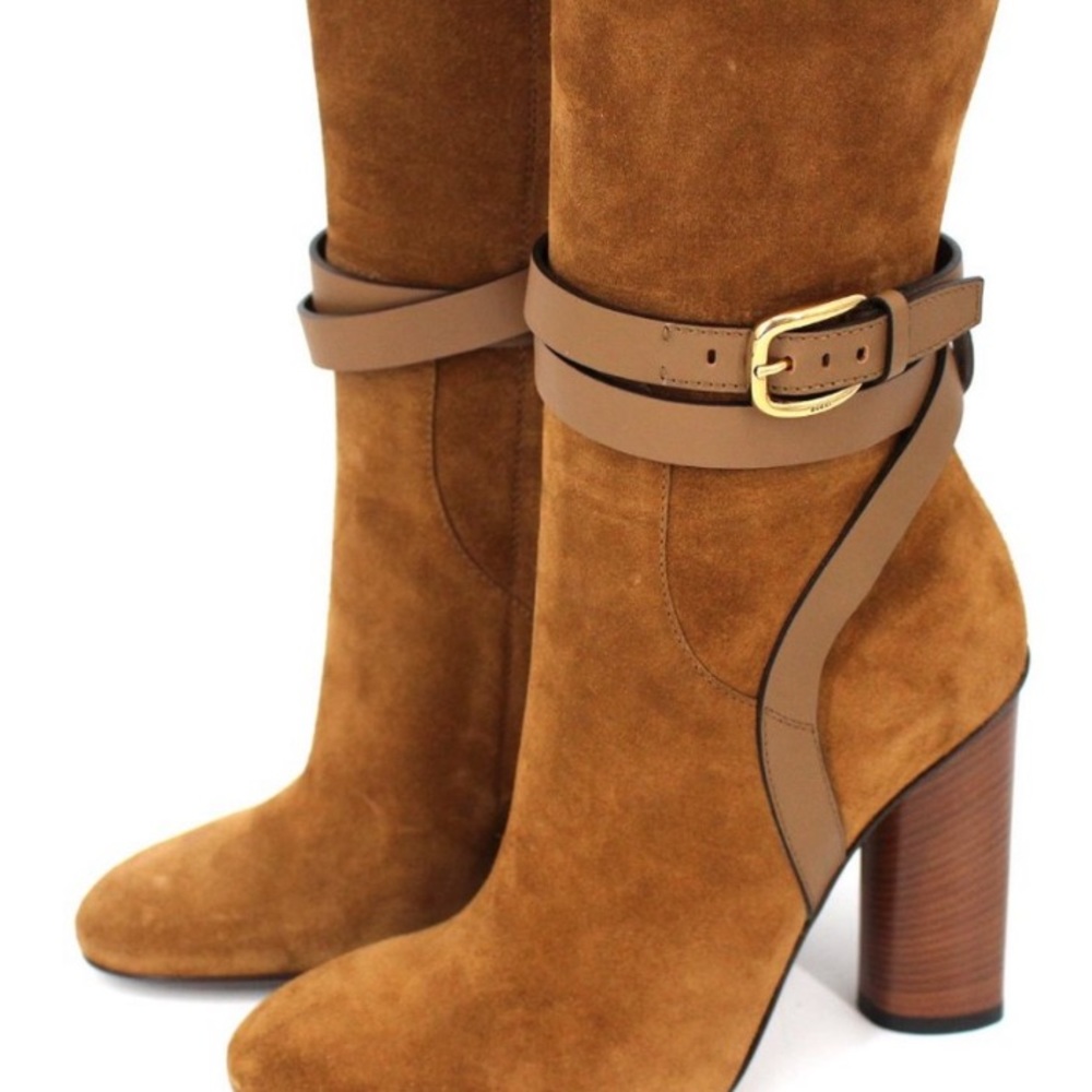 Gucci Abigail Suede Knee High Block
Heeled Buckle Strappy Boots Size 36.5 - Picture 5 of 8
